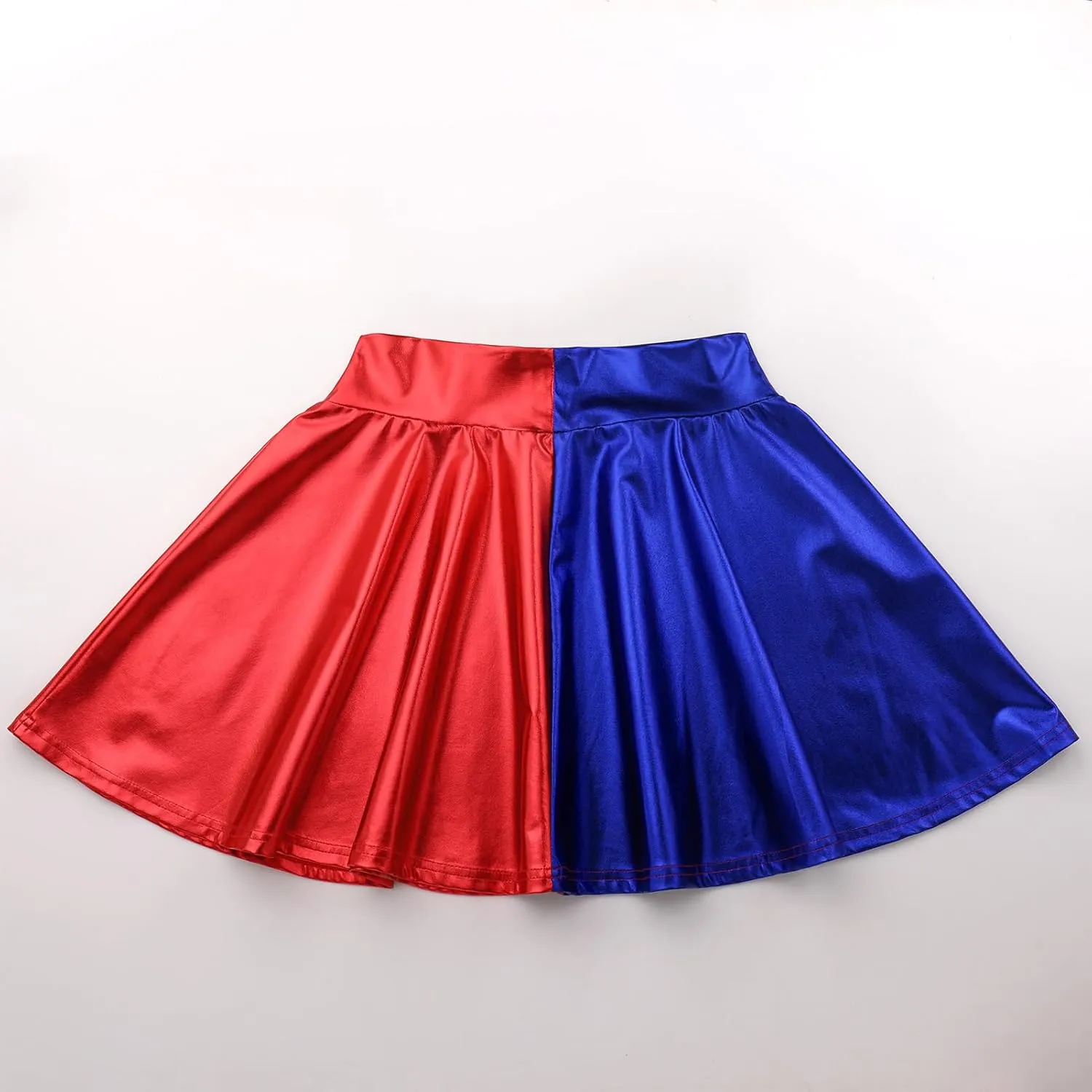 ABAFIP Women's Shiny Pleated Mini Skirt High Waisted Flared A-Line Short Rave Skater Skirts