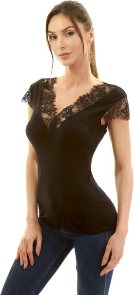 AmlieBoutik Women Floral Lace Trim V Neck Sleeveless Blouse Top AmlieBoutik Women Floral Lace Trim V Neck Sleeveless Blouse Top