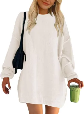 BTFBM 2025 Womens Sweaters Casual Crewneck Long Sleeve Oversized Sweater Dress Fall Winter Loose Slouchy Soft Pullover