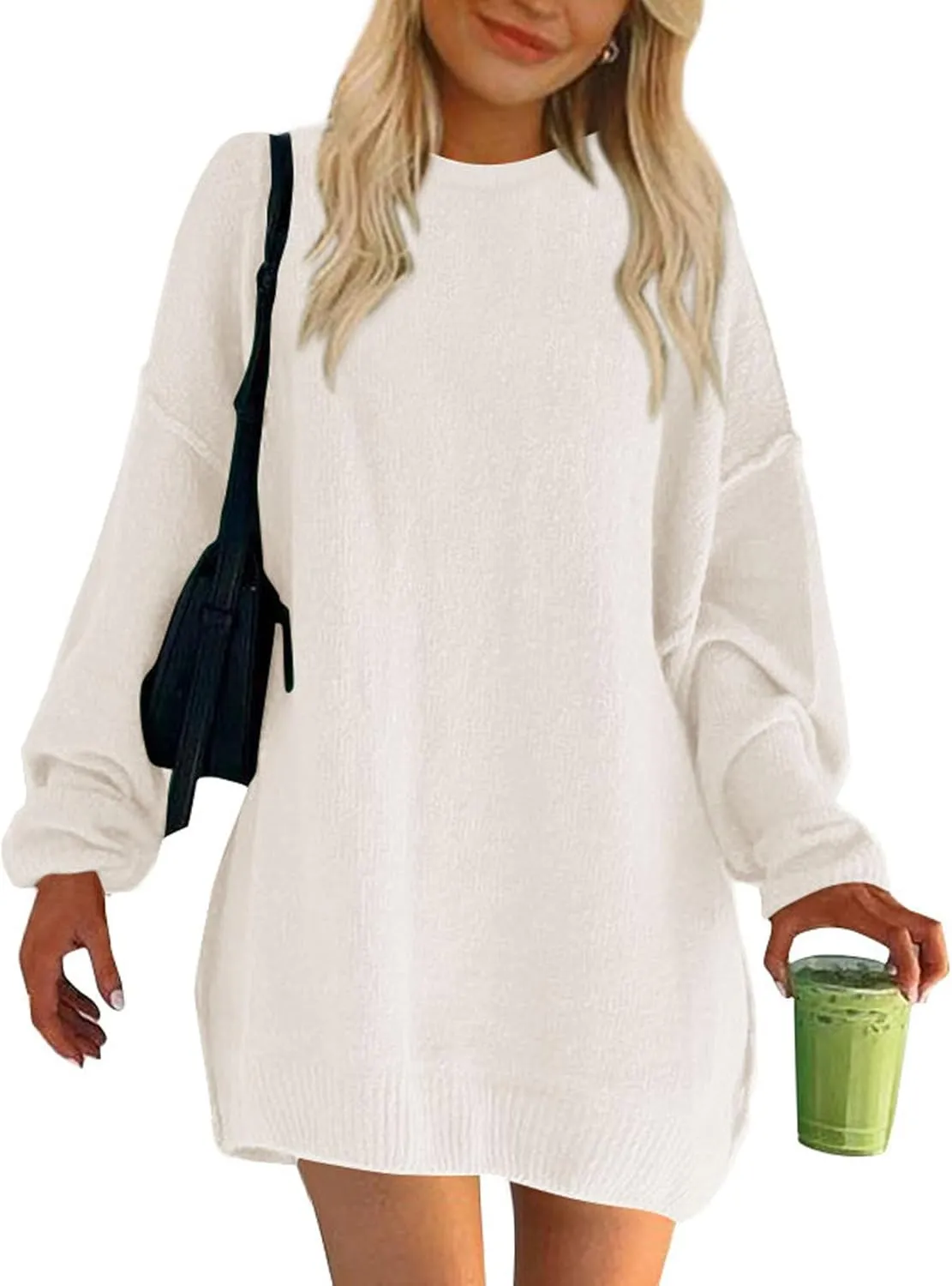 BTFBM 2025 Womens Sweaters Casual Crewneck Long Sleeve Oversized Sweater Dress Fall Winter Loose Slouchy Soft Pullover