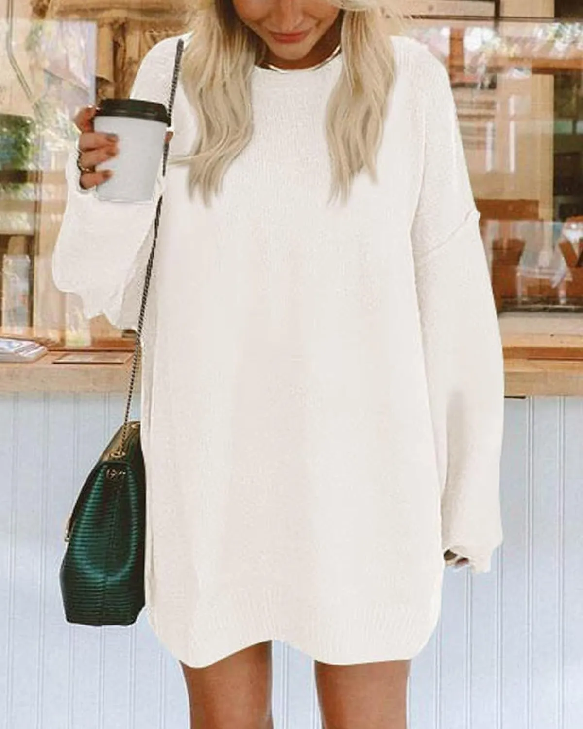 BTFBM 2025 Womens Sweaters Casual Crewneck Long Sleeve Oversized Sweater Dress Fall Winter Loose Slouchy Soft Pullover