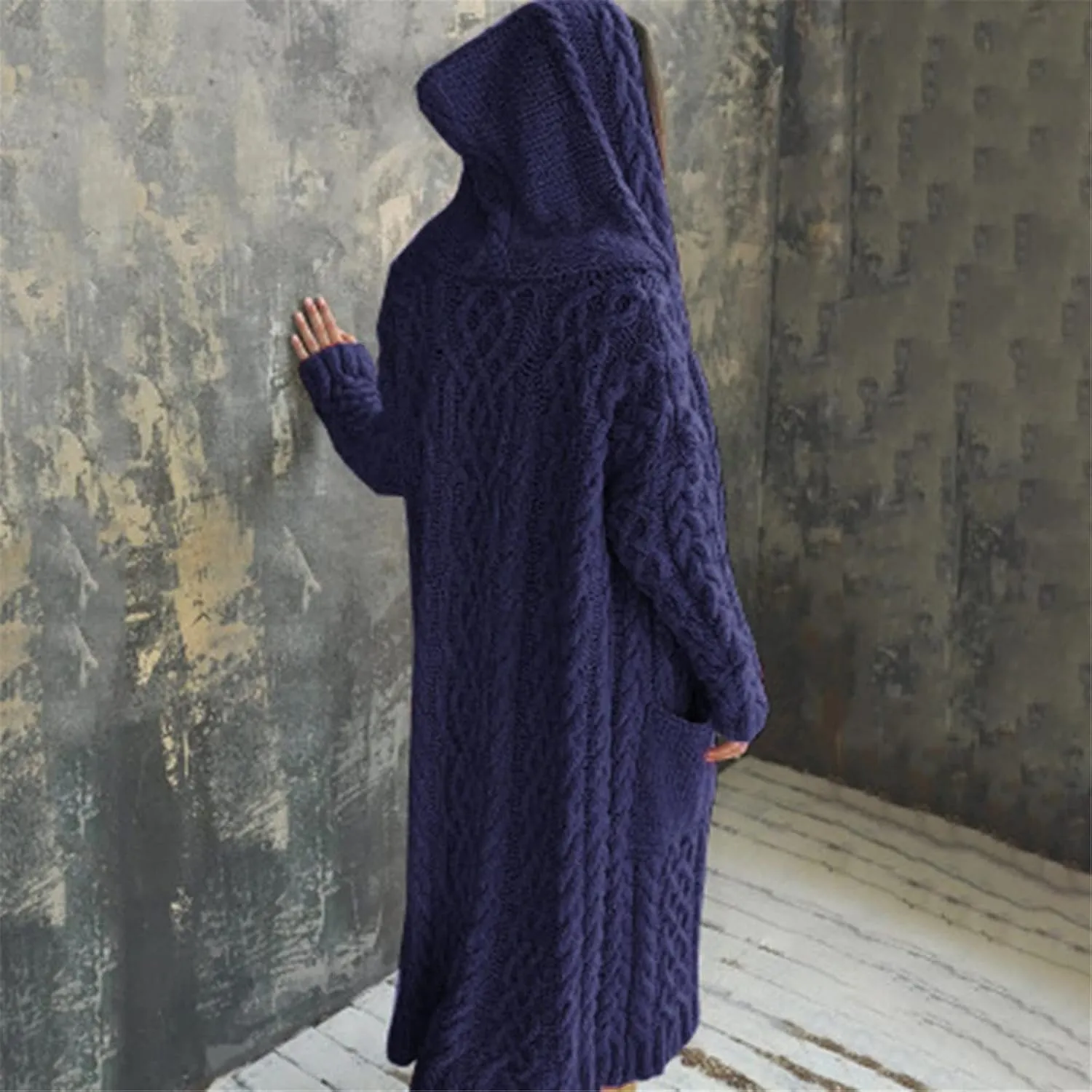 Cable Knit Long Sleeve Hooded Cardigan Sweaters for Women Chunky Open Front Fall Winter Oversized Casual Loose Outwear
