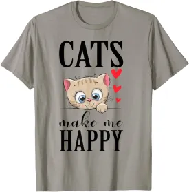 Cats Make Me Happy T-Shirt - Pet Lover - Cat Graphic Shirt T-Shirt