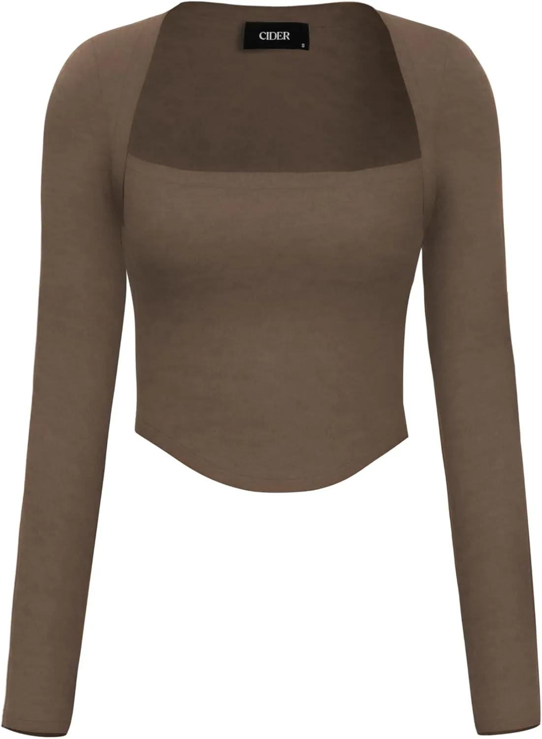 CIDER Square Neck Solid Long Sleeve Top