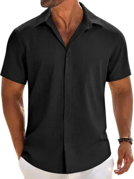 COOFANDY Mens Button Down Shirt Short Sleeve Casual Shirts Beach Summer Linen Shirts Wedding Vacation Shirt