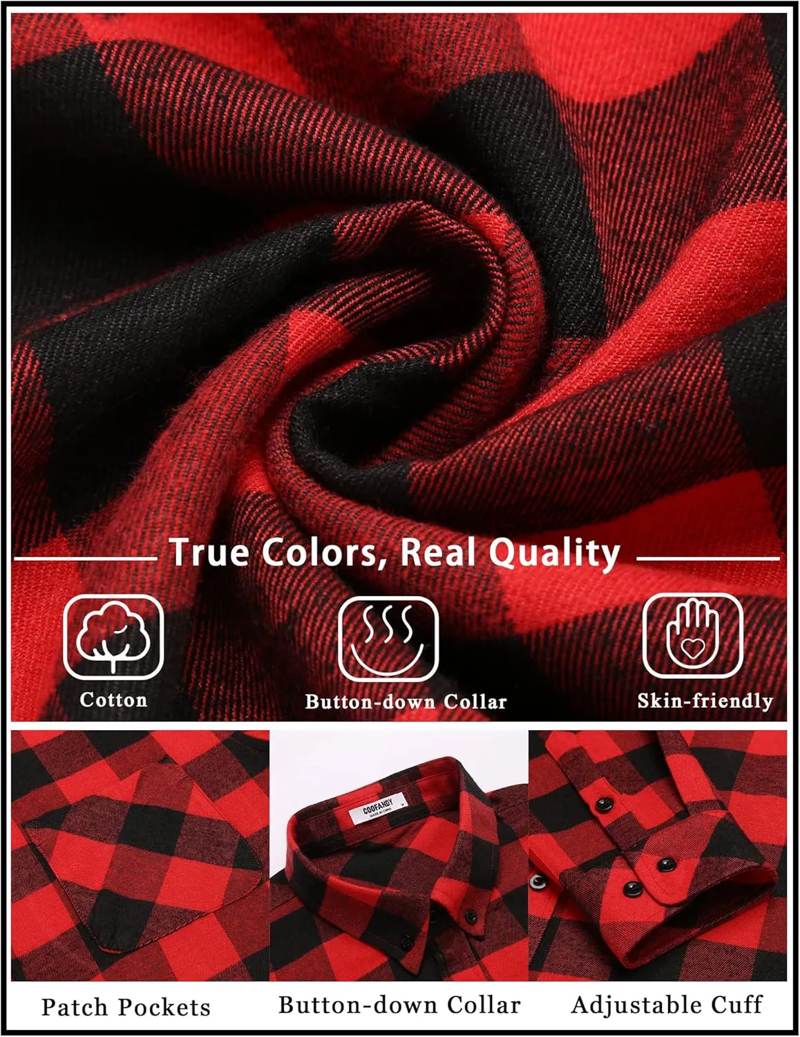 COOFANDY Men's Flannel Plaid Shirt Long Sleeve Button Down Shirt Cotton Casual Lightweight Shirt Jacket