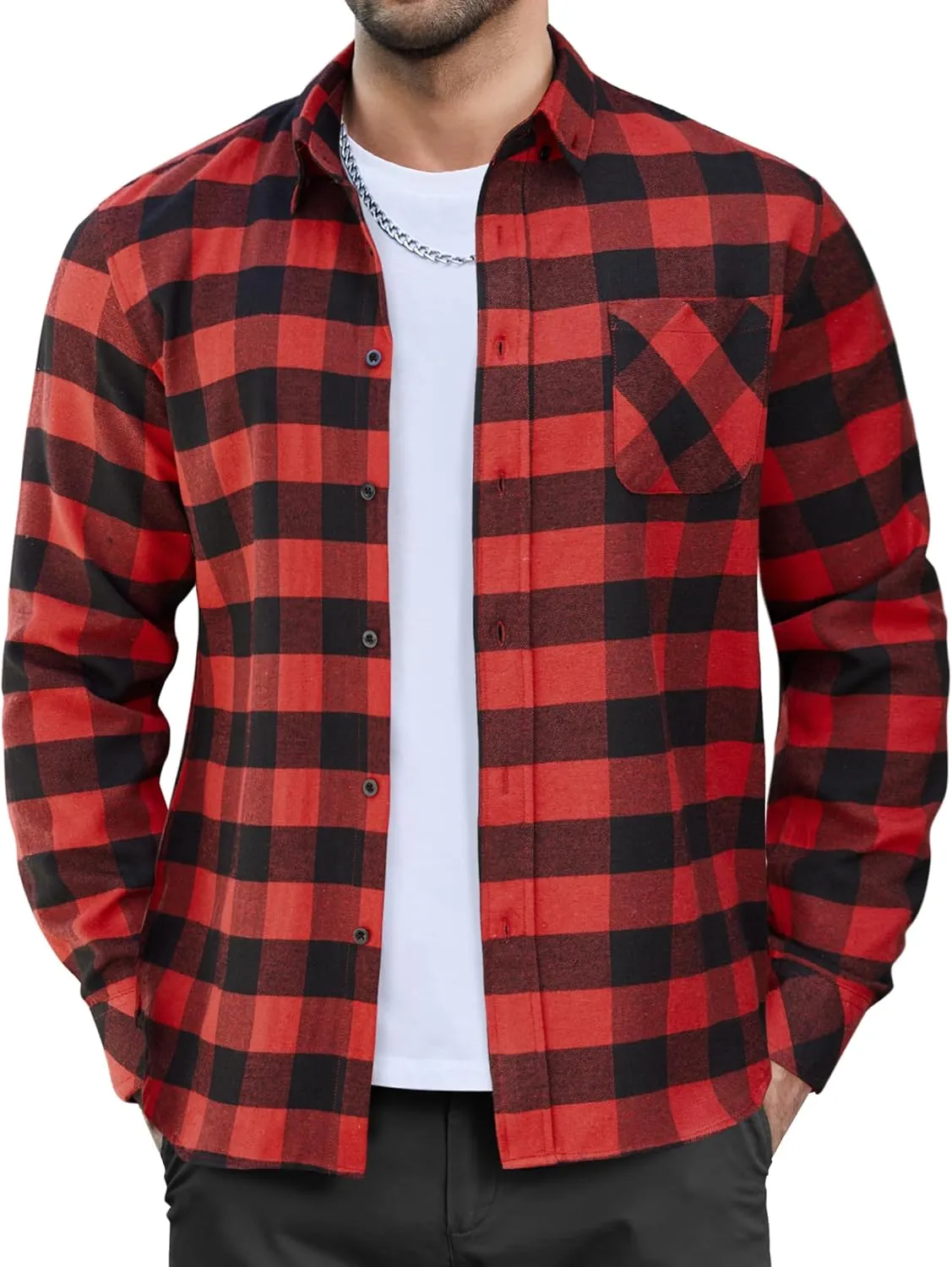 COOFANDY Men's Flannel Plaid Shirt Long Sleeve Button Down Shirt Cotton Casual Lightweight Shirt Jacket
