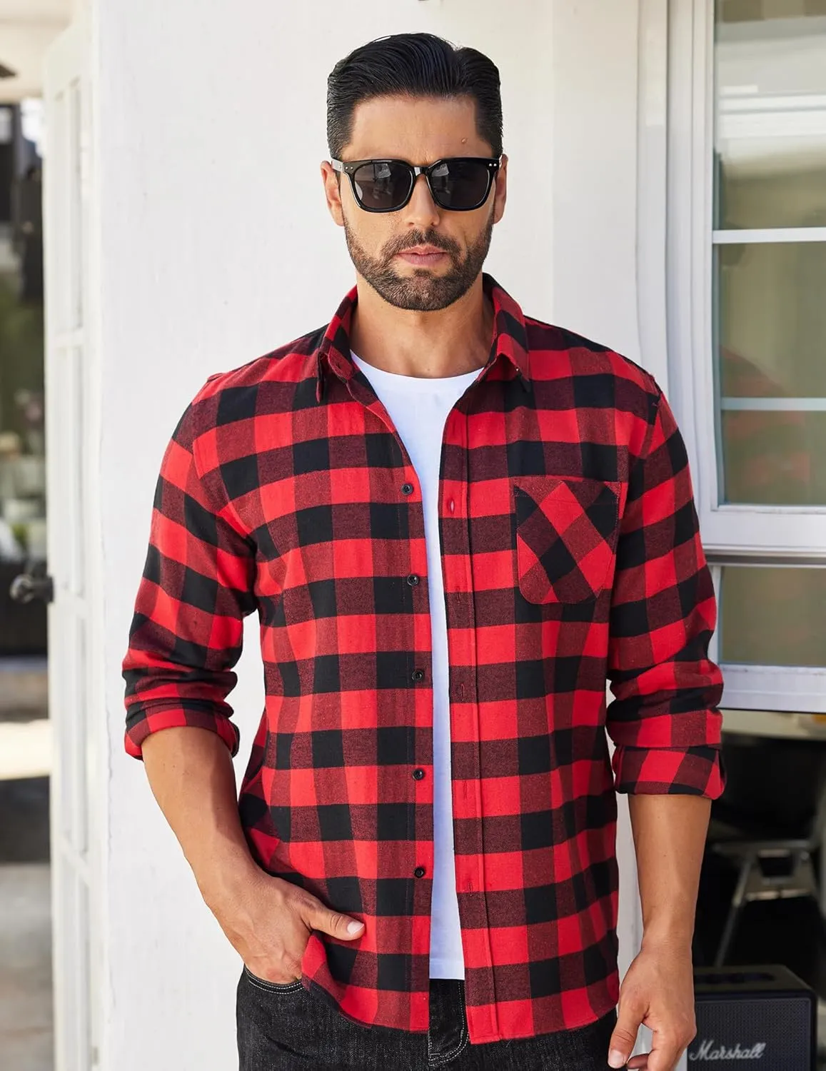 COOFANDY Men's Flannel Plaid Shirt Long Sleeve Button Down Shirt Cotton Casual Lightweight Shirt Jacket
