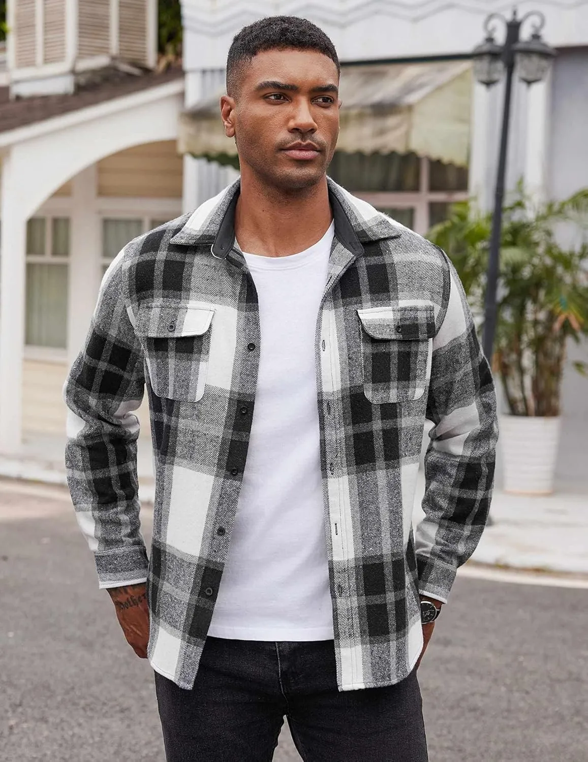 COOFANDY Men's Flannel Shirts Long Sleeve Cotton Plaid Shirt Jacket Casual Button Down Shirt with Pockets