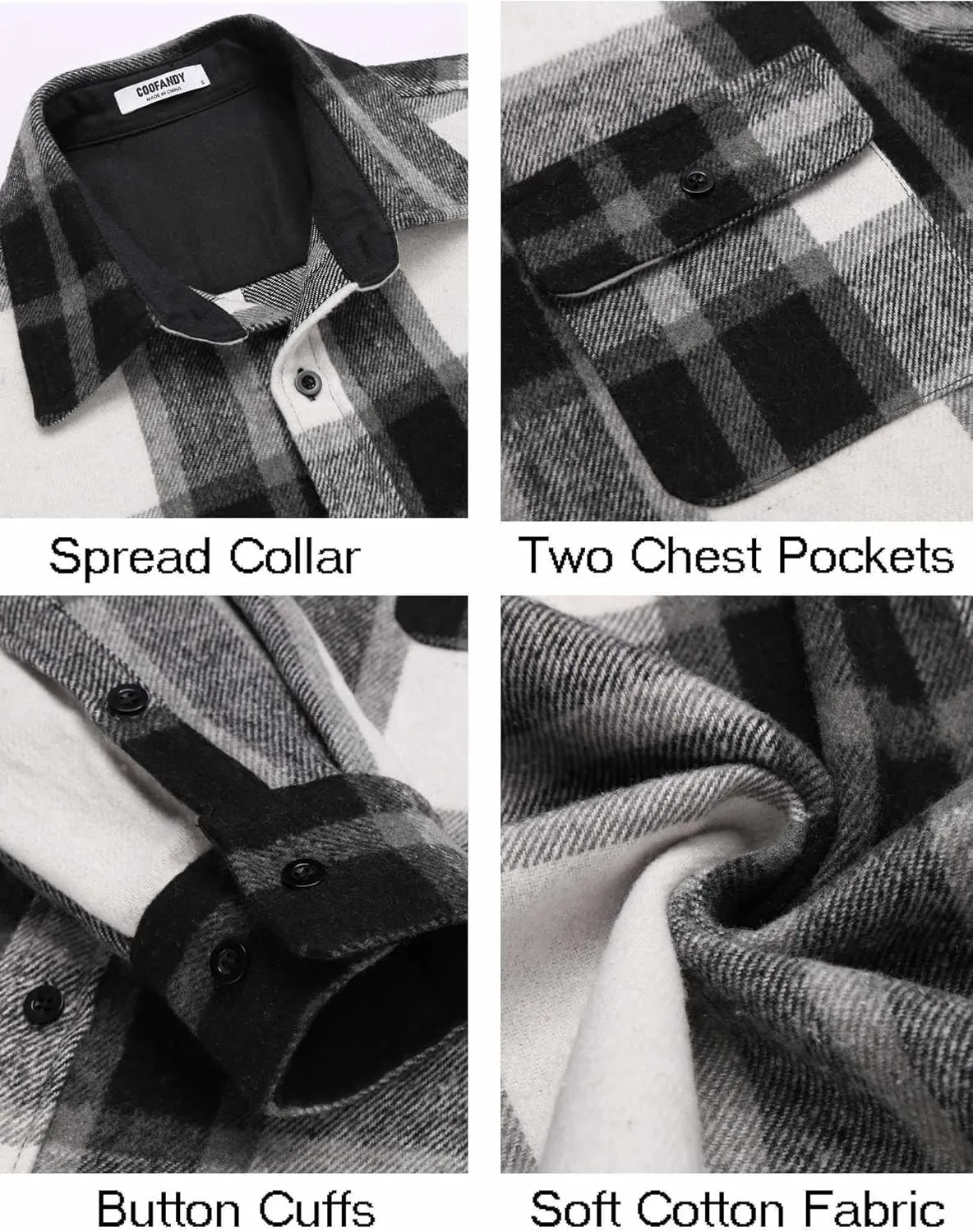 COOFANDY Men's Flannel Shirts Long Sleeve Cotton Plaid Shirt Jacket Casual Button Down Shirt with Pockets