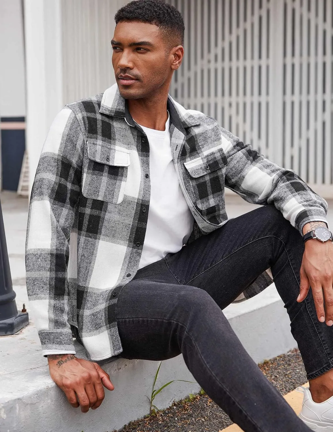 COOFANDY Men's Flannel Shirts Long Sleeve Cotton Plaid Shirt Jacket Casual Button Down Shirt with Pockets