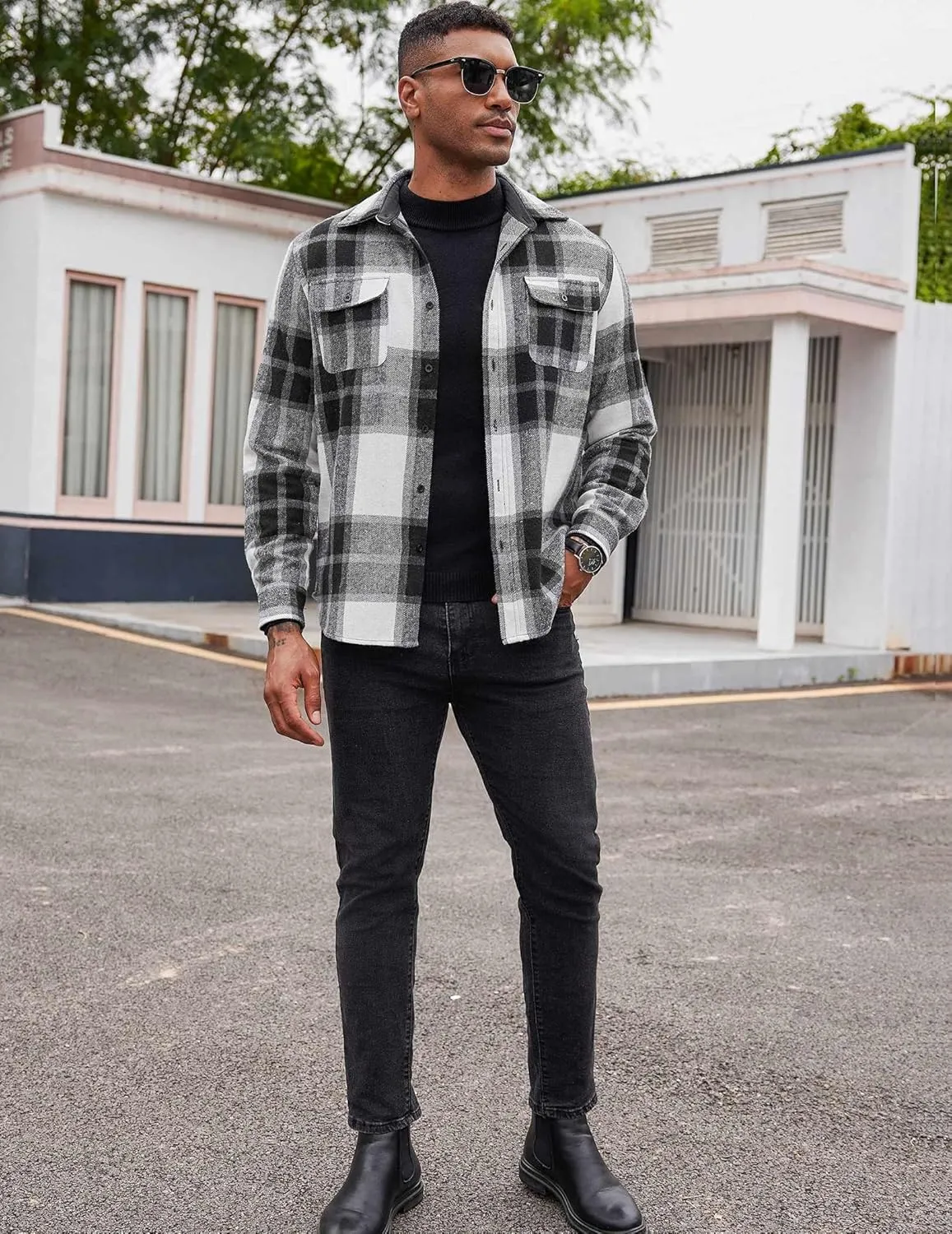 COOFANDY Men's Flannel Shirts Long Sleeve Cotton Plaid Shirt Jacket Casual Button Down Shirt with Pockets
