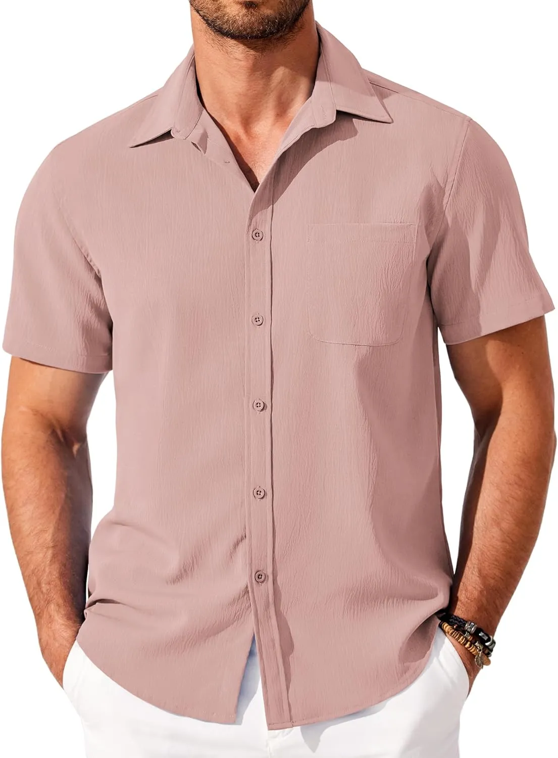 COOFANDY Shirts for Men Short Sleeve Button Down Shirt Casual Summer Beach Shirt