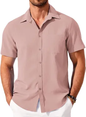COOFANDY Shirts for Men Short Sleeve Button Down Shirt Casual Summer Beach Shirt