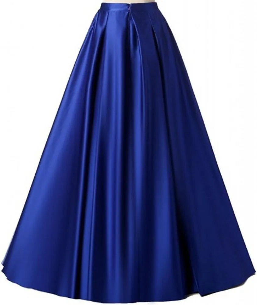 Diydress Women's Long Fashion High Waist A-Line Satin Skirts with Pockets