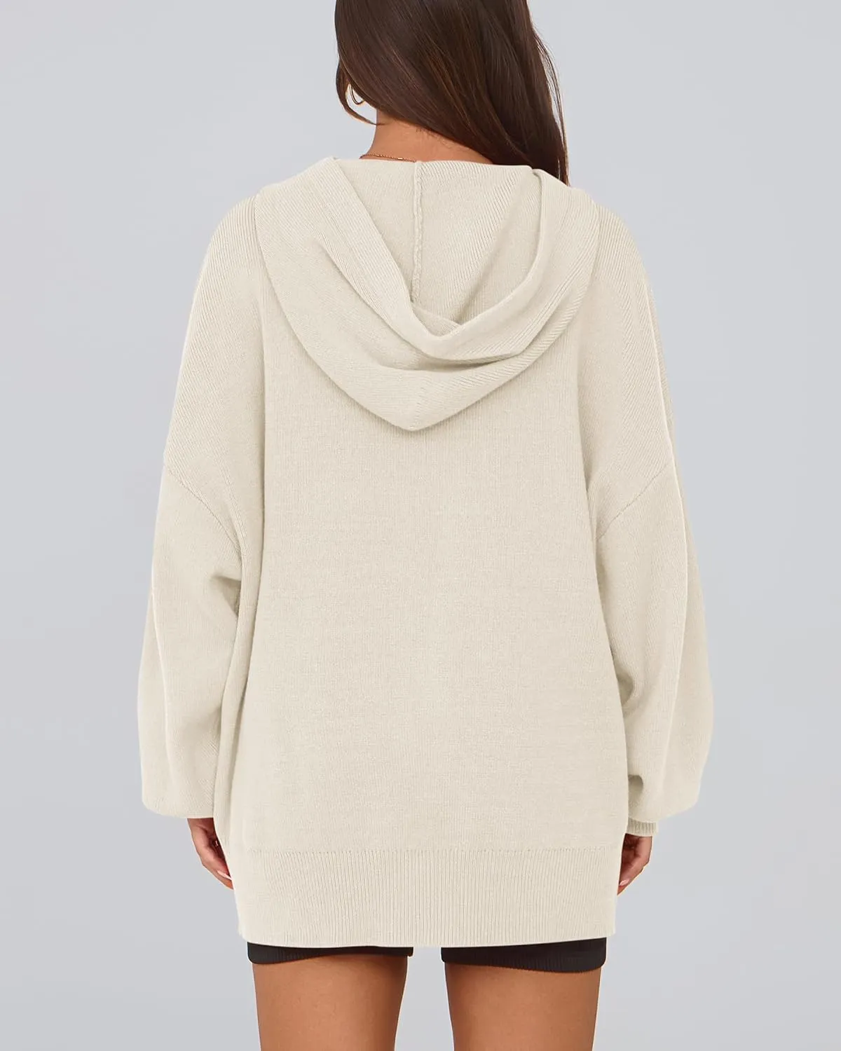 dowerme Women Oversized Sweaters 2025 Lantern Long Sleeve Drop Shoulder Chunky Knit Hooded Pullover Sweater with Pocket