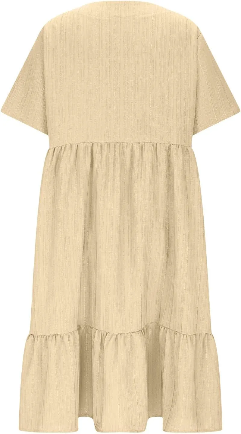 Dresses Women Summer 2025 Vacation Short Sleeve Mini Tshirt Dress Beach Smocked A Line Flutter Boho Sundress Outfit