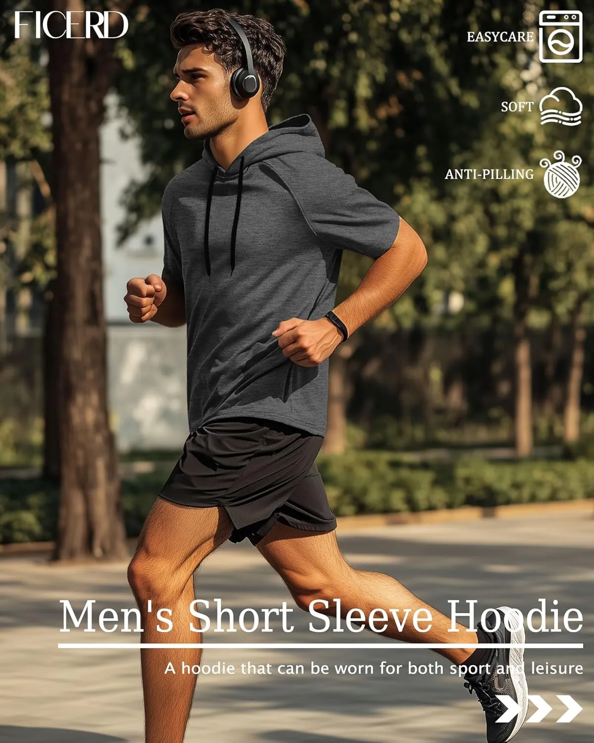 Ficerd 3 Pack Men's Short Sleeve Hoodie Dry Fit Workout Shirts Comfy Running Active Athletic Pullover Sweatshirt