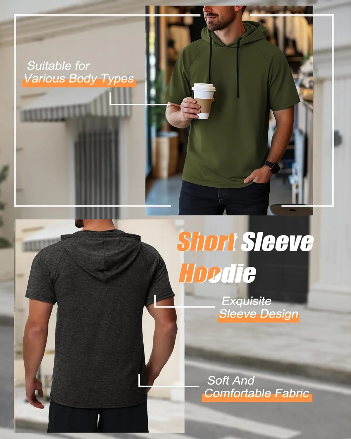 Ficerd 3 Pack Men's Short Sleeve Hoodie Dry Fit Workout Shirts Comfy Running Active Athletic Pullover Sweatshirt