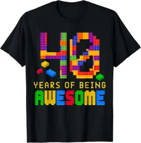 Funny 40th Birthday Block Shirt for Boys - Colorful Building T-Shirt
