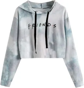 Idepet Women's Casual Letters Print Crop Top Loose Pullover Friends Shirt Teen Girl TV Show Hoodie Sweatshirt