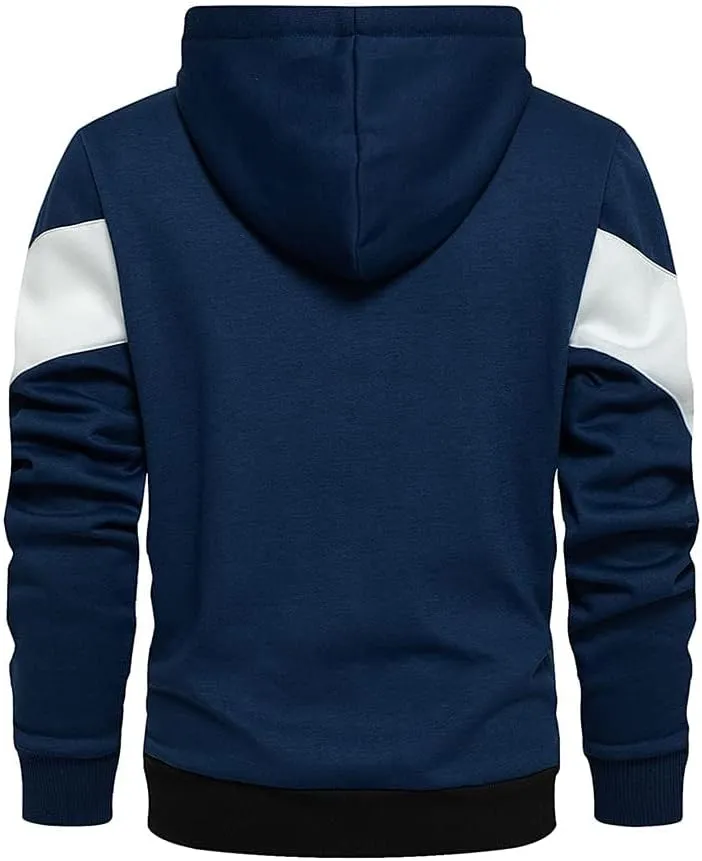 LBL Mens Slim Fit Long Sleeve Zip-up Fleece Hoodie Color Block Sweatshirt with Kangaroo Pocket