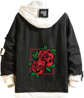 Lpstop Skull Rose Denim Hoodie Skull Print Jacket Rose Flower Hoodie Denim Jacket for Women Men Lpstop Skull Rose Denim Hoodie Skull Print Jacket Rose Flower Hoodie Denim Jacket for Women Men