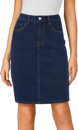 LYANER Women's Casual Stretch High Waist Bodycon Denim Jean Midi Skirt with Pockets LYANER Women's Casual Stretch High Waist Bodycon Denim Jean Midi Skirt with Pockets