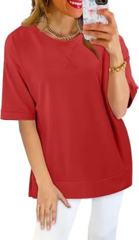 Magritta Womens Plus Size Tops Basic Clothes 2025 Side Slits Tshirts Workout Casual Outfits Short Sleeve Loungewear