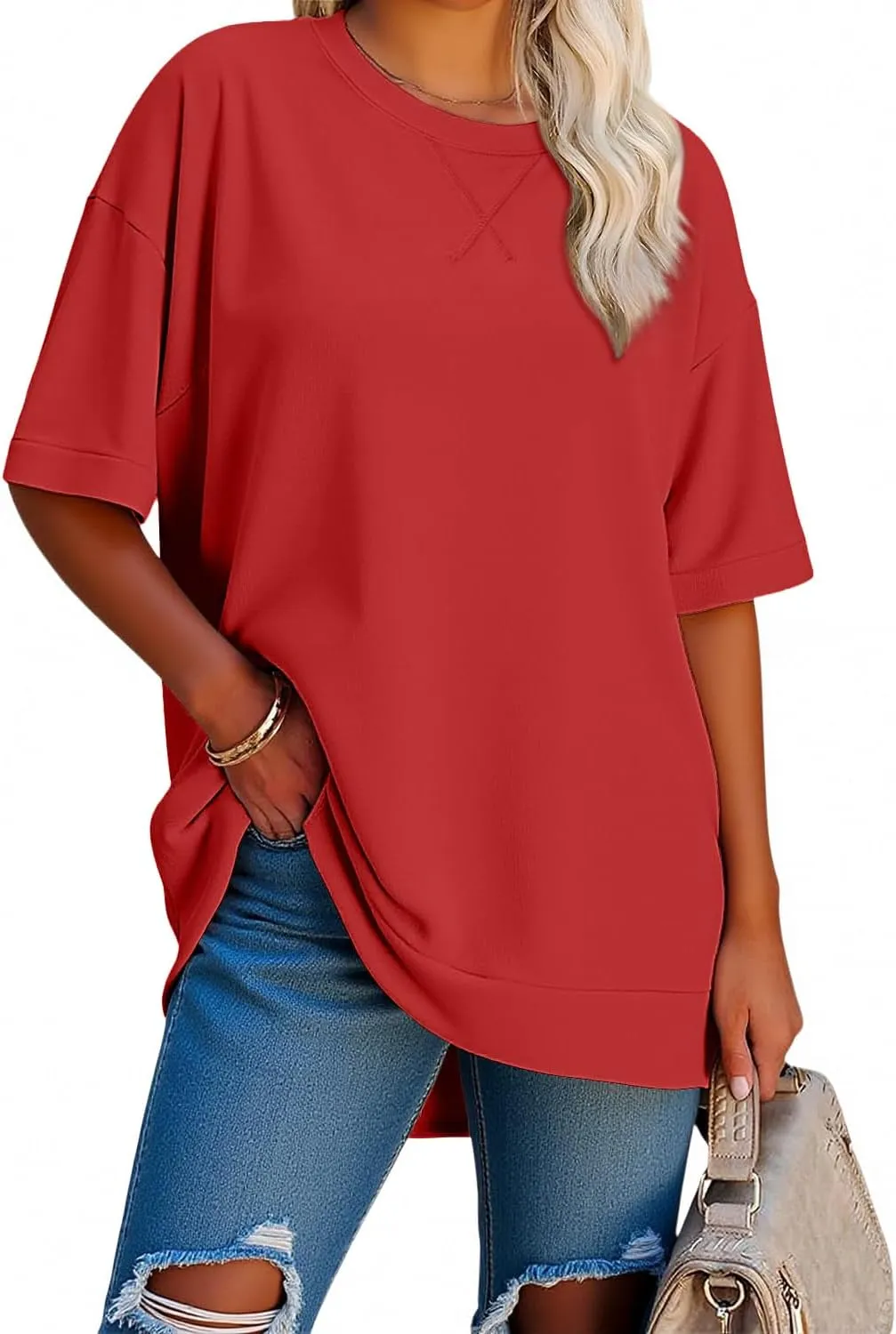 Magritta Womens Plus Size Tops Basic Clothes 2025 Side Slits Tshirts Workout Casual Outfits Short Sleeve Loungewear