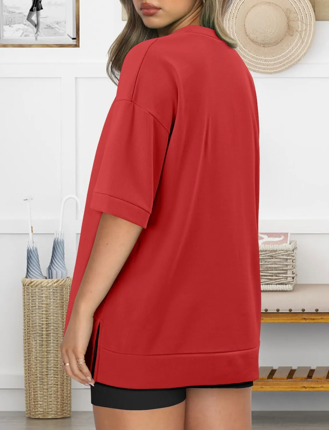 Magritta Womens Plus Size Tops Basic Clothes 2025 Side Slits Tshirts Workout Casual Outfits Short Sleeve Loungewear