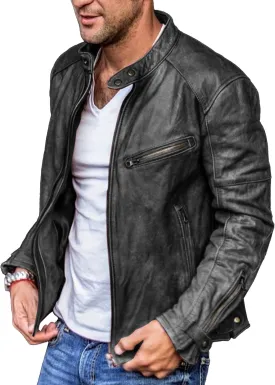 Maiyifu-GJ Men's Motorcycle Zip-Up Leather Jacket Lightweight Faux Leather Jacket Slim Fit Zipper Biker Coat Windbreaker