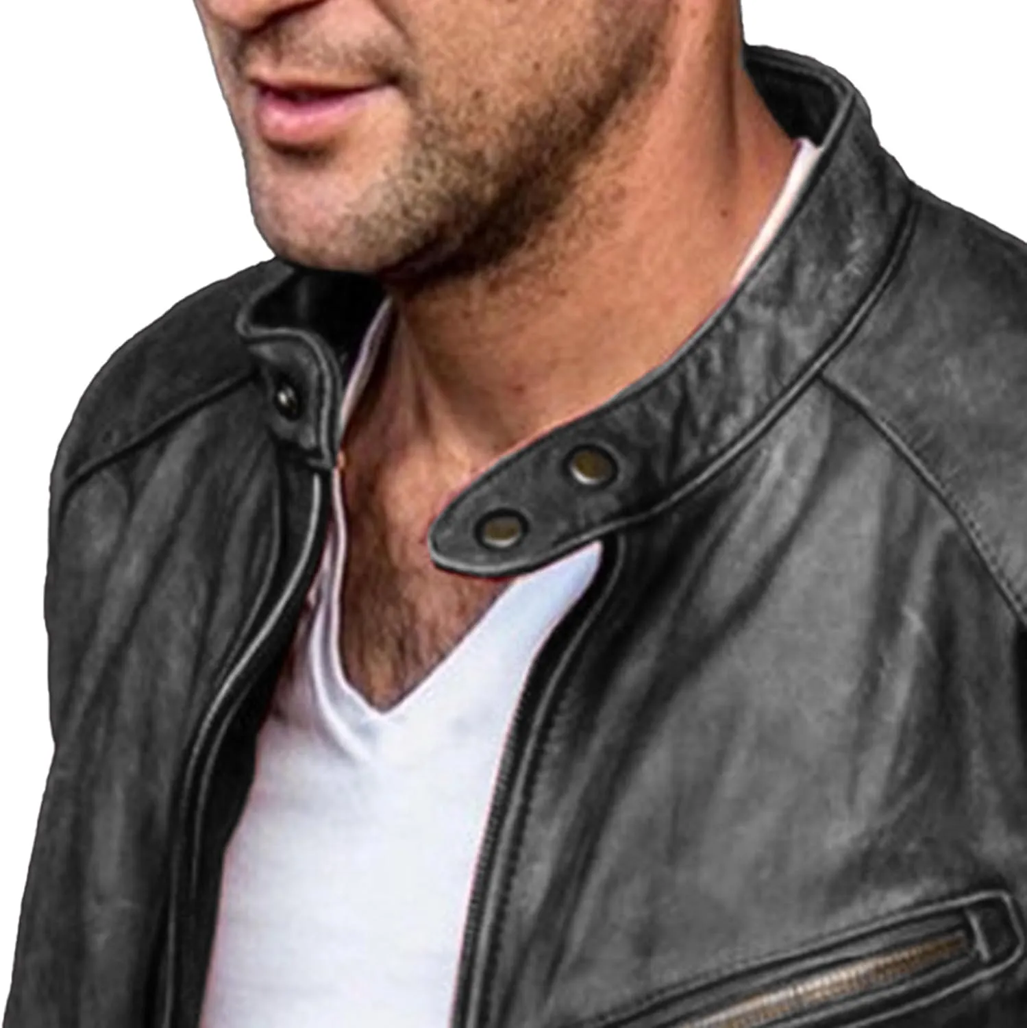 Maiyifu-GJ Men's Motorcycle Zip-Up Leather Jacket Lightweight Faux Leather Jacket Slim Fit Zipper Biker Coat Windbreaker