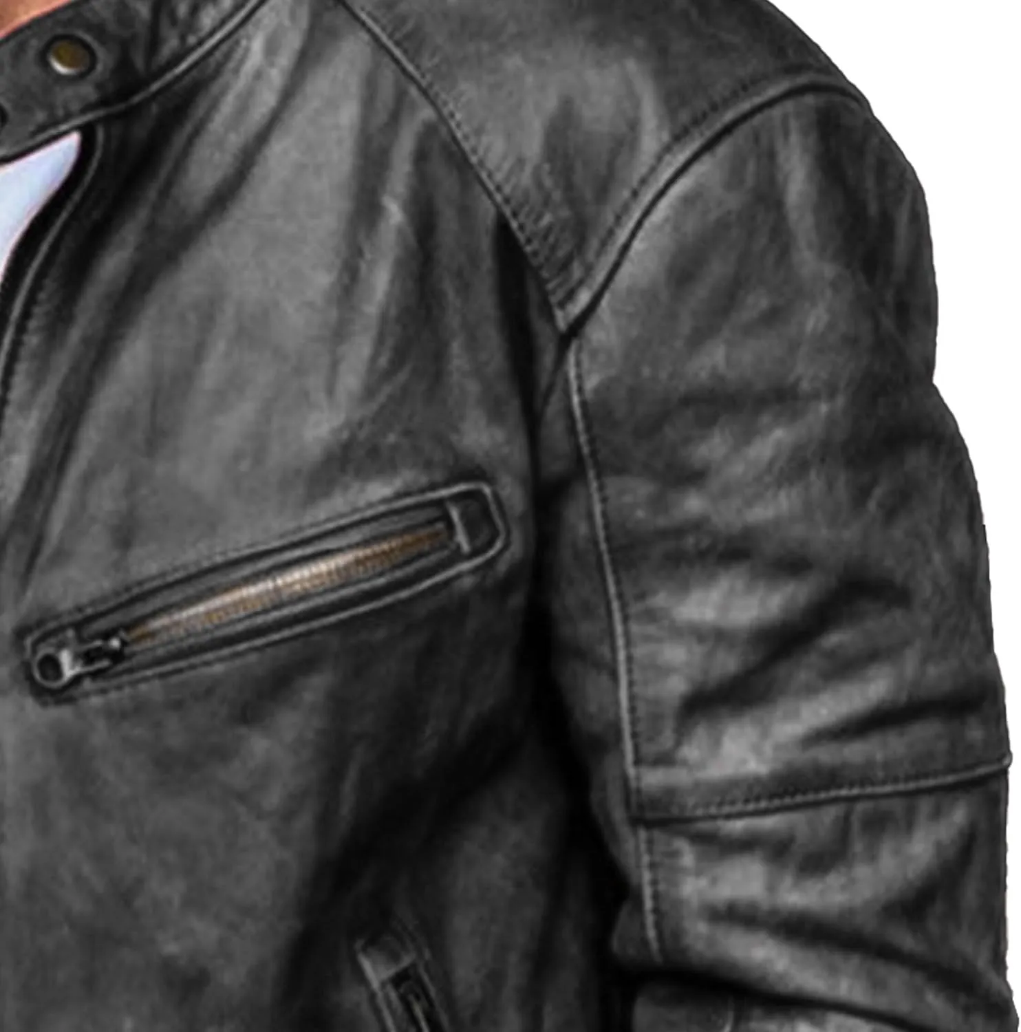 Maiyifu-GJ Men's Motorcycle Zip-Up Leather Jacket Lightweight Faux Leather Jacket Slim Fit Zipper Biker Coat Windbreaker