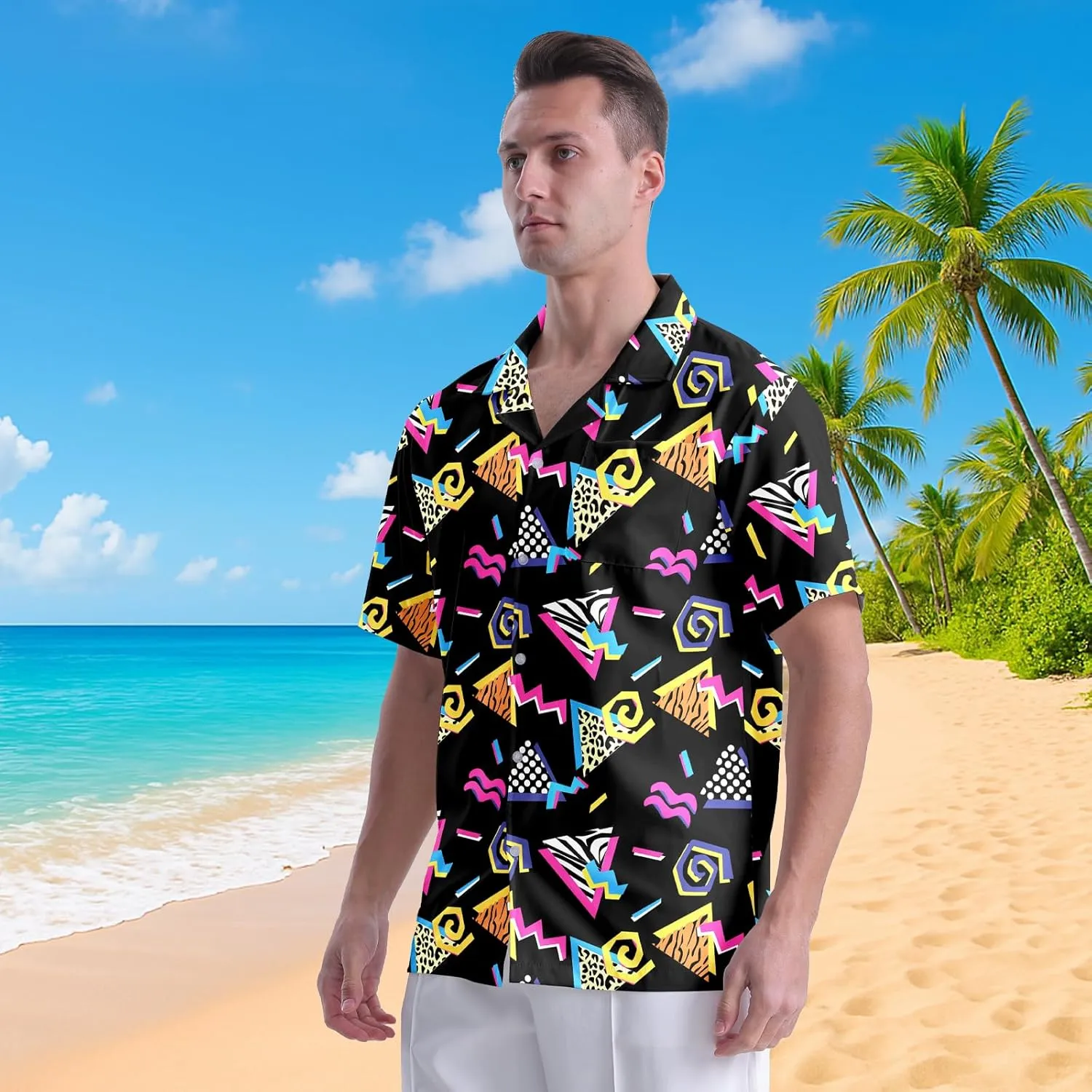 Men's Hawaiian Shirt Cuban Collar Casual Button Down Short Sleeve Printed Shirt