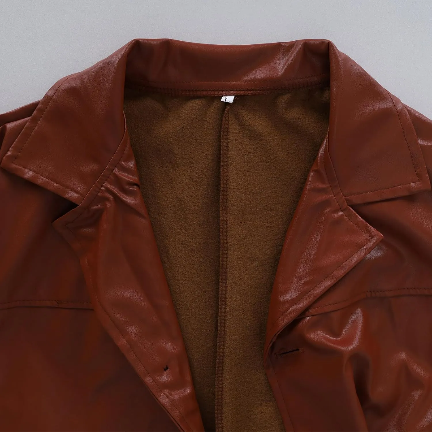 Men's Notched Lapel Leather Trench Coat Vintage Classic Faux Leather Button Long Leather Jacket Fall Winter Overcoat