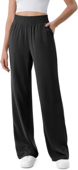 ODODOS Chiffon Flowy Wide Leg Pants for Women Lightweight High Waist Pull-On Pants with Pockets- 27" / 29" /31" Inseam