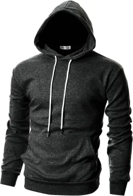 Ohoo Mens Slim Fit Basic Pullover Hoodies Sweatshirt Lightweight Long Sleeve with Kanga Pocket