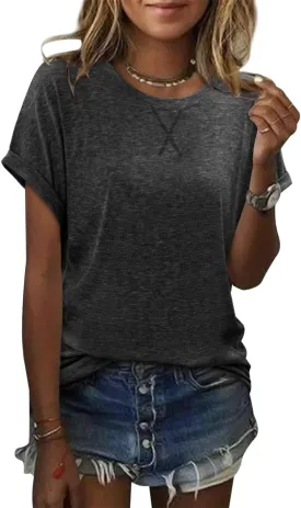 onlypuff Casual Womens Top Short Sleeve Summer Shirts Cute Tee Shirt Loose Tunic Top 2025 Fashion Trendy