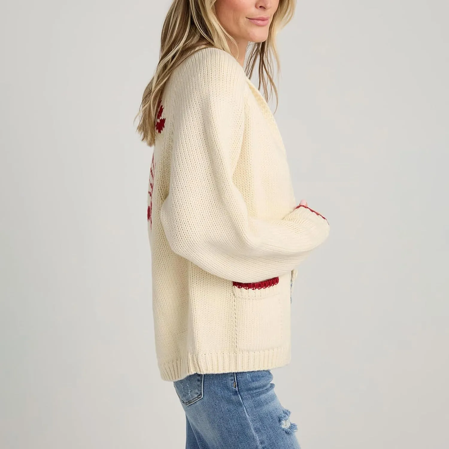 Owl's-Yard Women's Lobster Print Cardigan Sweater Y2K Shawl Collar Long Sleeve V Neck Button Down Sweater Knit Sweater Coat