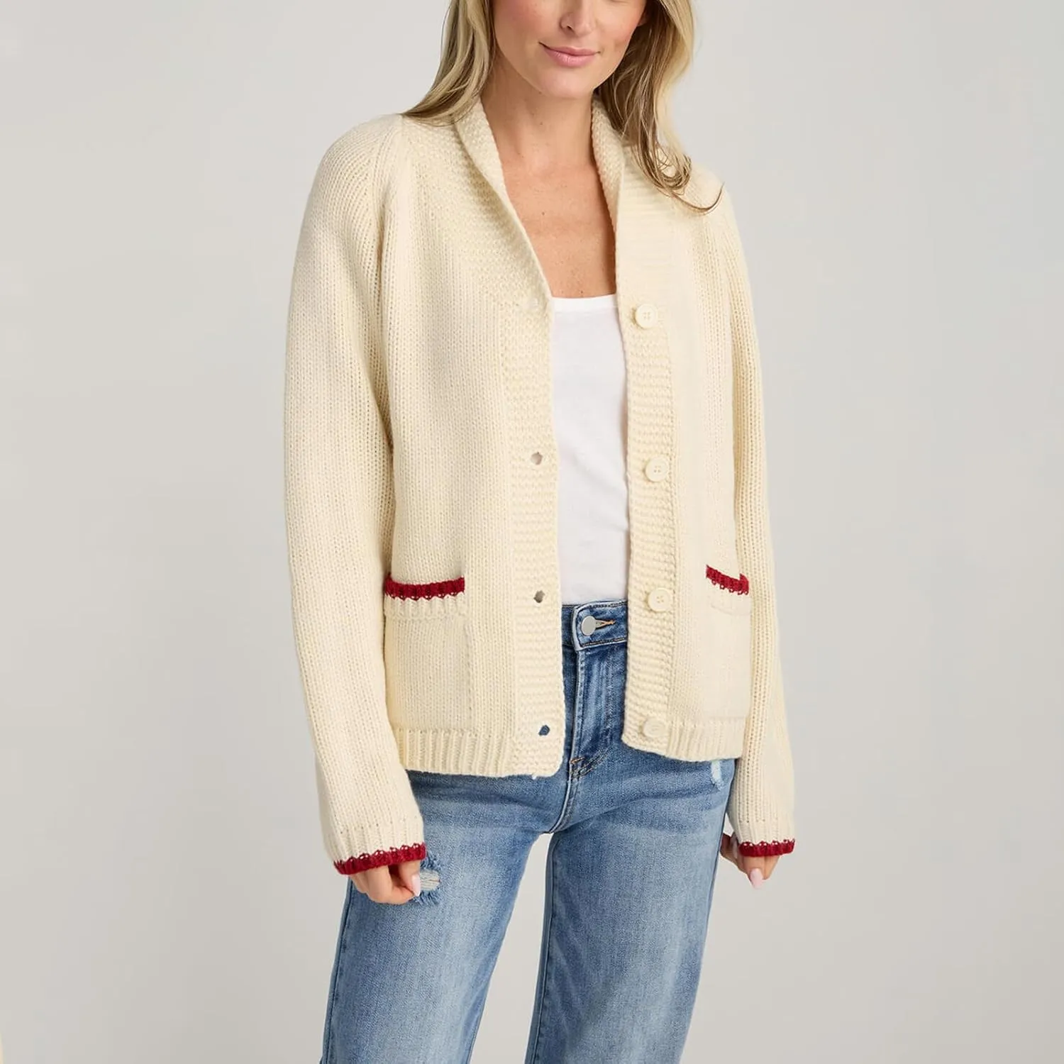Owl's-Yard Women's Lobster Print Cardigan Sweater Y2K Shawl Collar Long Sleeve V Neck Button Down Sweater Knit Sweater Coat
