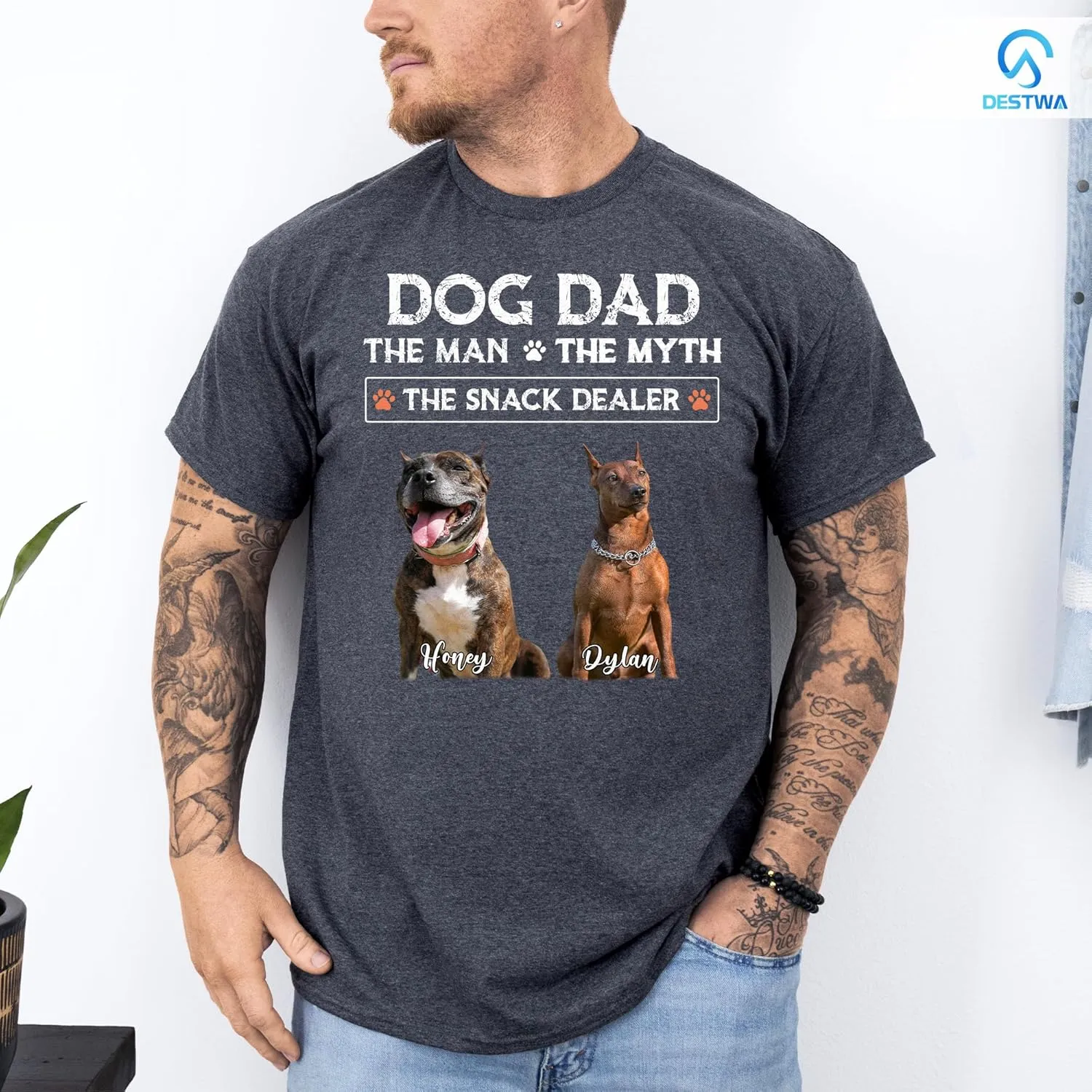Personalized Dog Dad Shirt for Men, Custom Dog Dad T Shirt with Name Photo, Custom Fathers Day Shirt