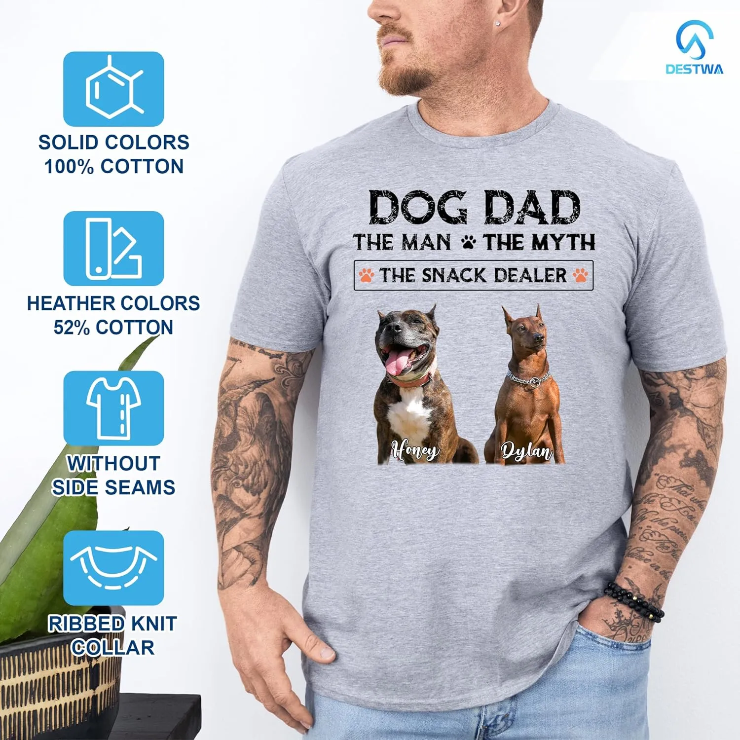 Personalized Dog Dad Shirt for Men, Custom Dog Dad T Shirt with Name Photo, Custom Fathers Day Shirt