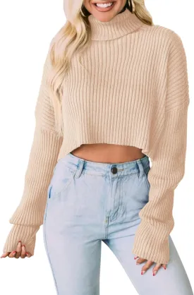 PRETTYGARDEN Women's 2025 Fall Winter Turtleneck Cropped Sweater Causal Ribbed Knit Long Sleeve Pullover Jumper Tops PRETTYGARDEN Women's 2025 Fall Winter Turtleneck Cropped Sweater Causal Ribbed Knit Long Sleeve Pullover Jumper Tops