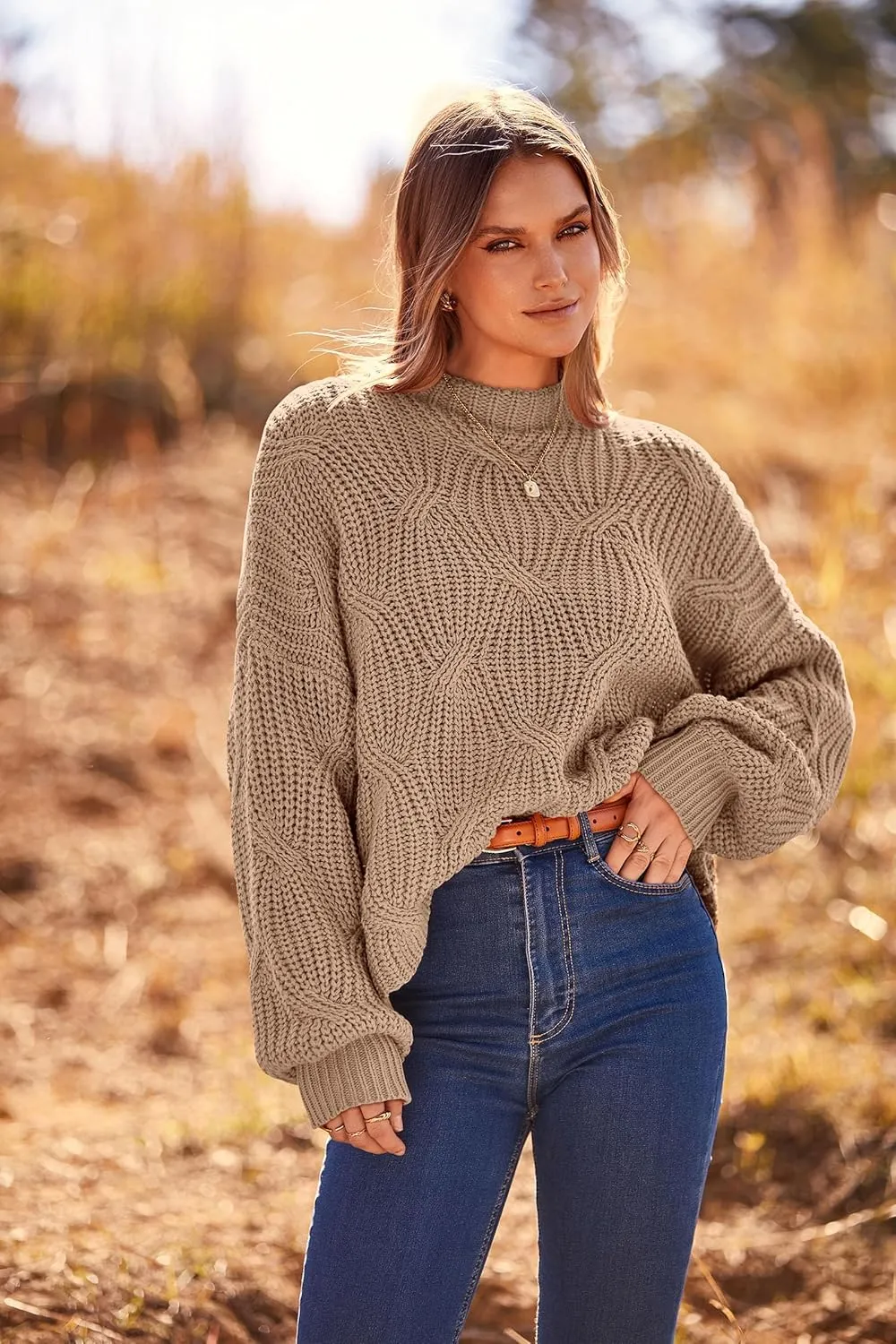 PRETTYGARDEN Women's Fall Oversized Pullover Sweaters Casual Crewneck Long Sleeve Chunky Cable Knit Tops Winter Clothing