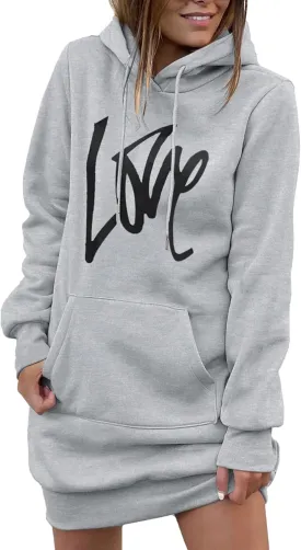 PRETTYGARDEN Women's Hooded Sweatshirt Fall Fashion Drawstring Lightweight Long Sleeve Pullover Hoodie Dress