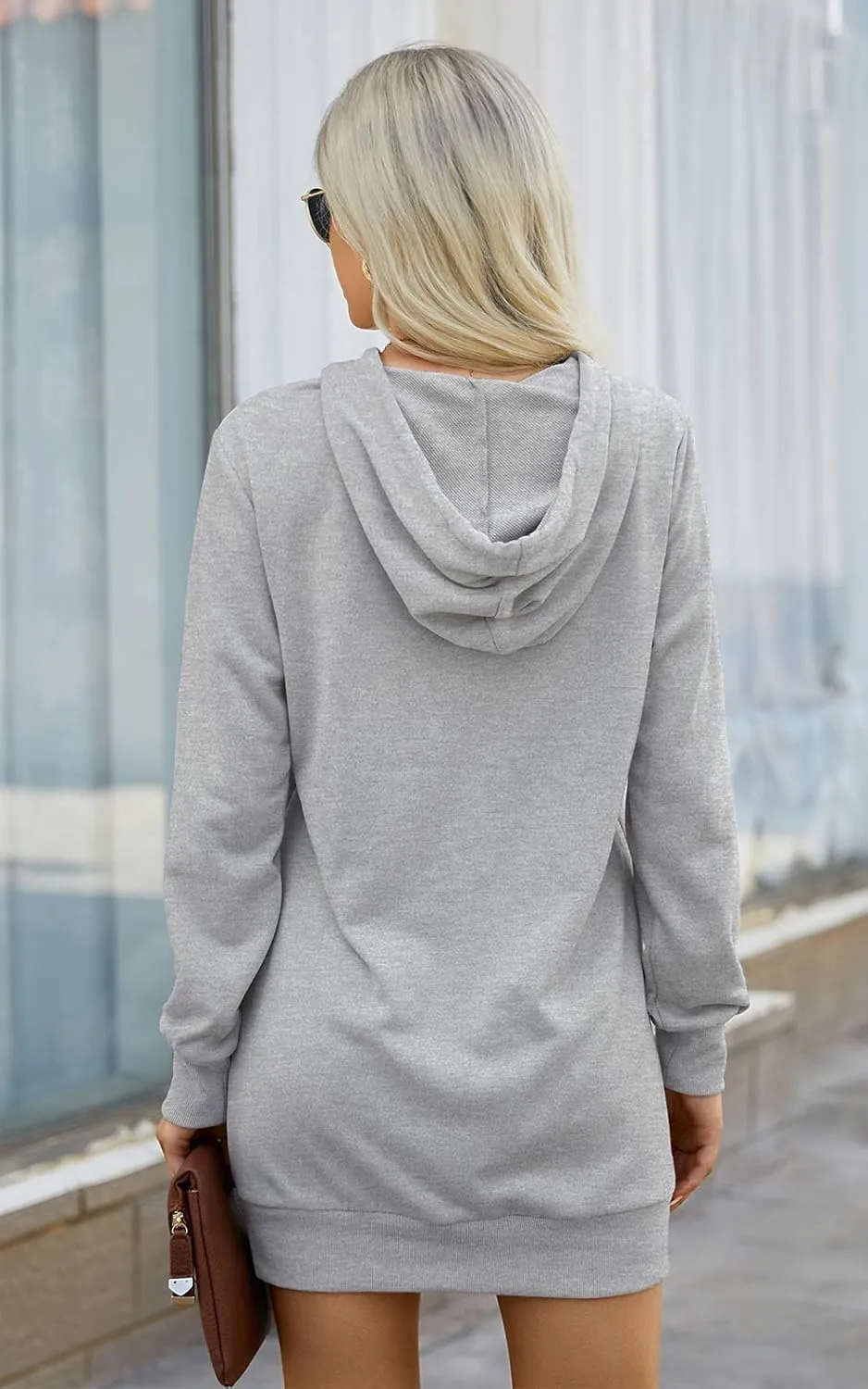 PRETTYGARDEN Women's Hooded Sweatshirt Fall Fashion Drawstring Lightweight Long Sleeve Pullover Hoodie Dress