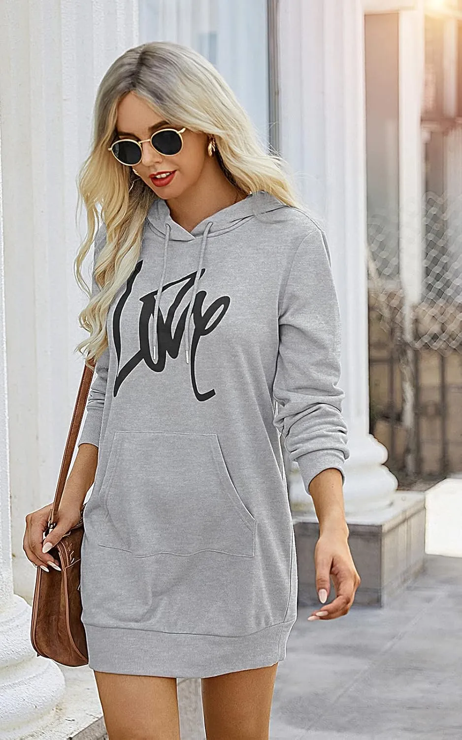 PRETTYGARDEN Women's Hooded Sweatshirt Fall Fashion Drawstring Lightweight Long Sleeve Pullover Hoodie Dress