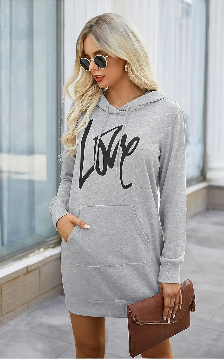 PRETTYGARDEN Women's Hooded Sweatshirt Fall Fashion Drawstring Lightweight Long Sleeve Pullover Hoodie Dress