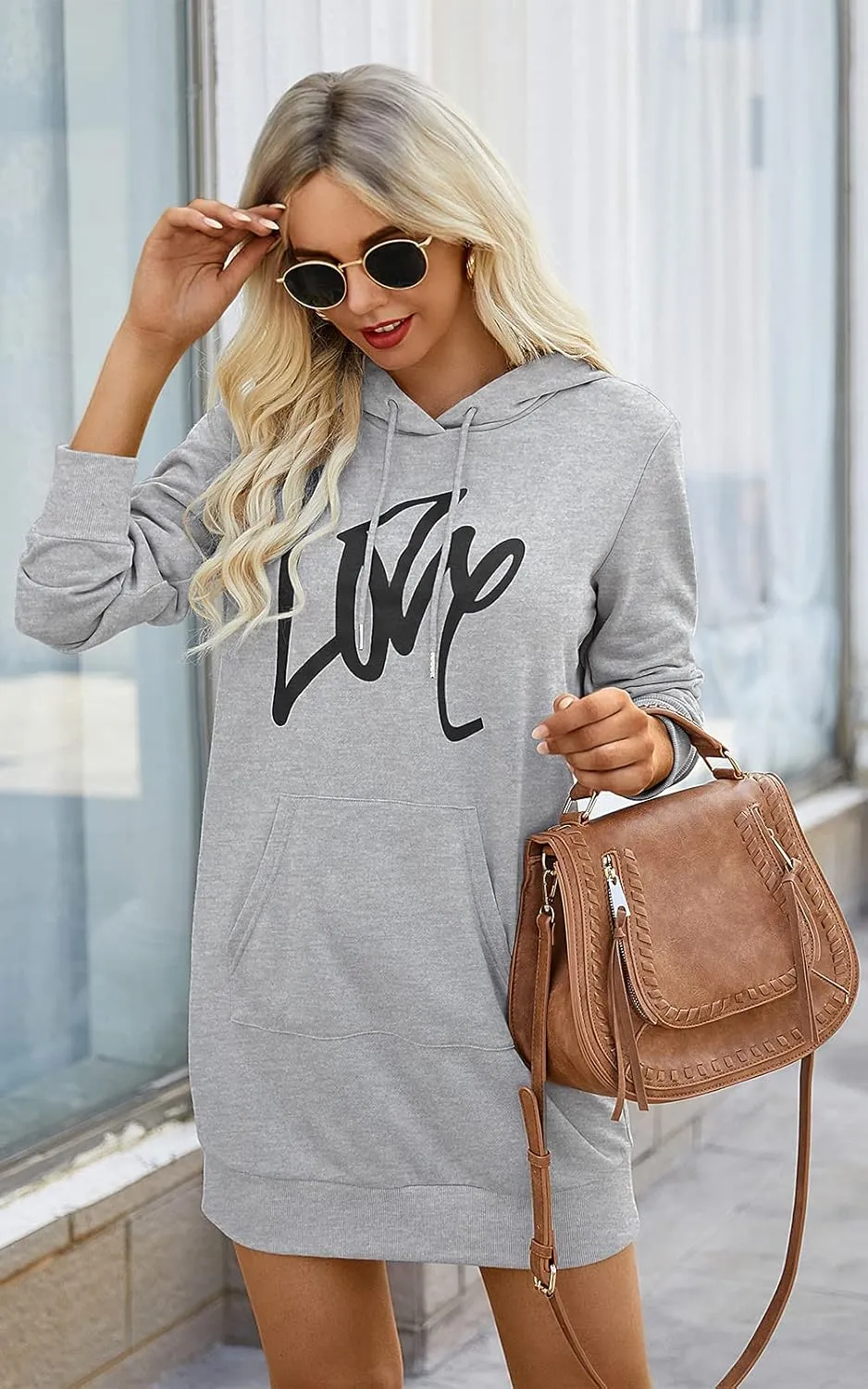 PRETTYGARDEN Women's Hooded Sweatshirt Fall Fashion Drawstring Lightweight Long Sleeve Pullover Hoodie Dress